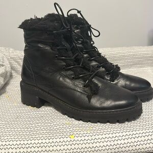 black fur lined ankle boot